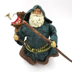 Old World Santa Figurine Stiffened Cloth Fabric Mache Style 7” Father Christmas